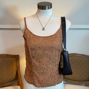 Vintage 90s Elegant Embellished Camisole in Tan with Gold Sequins Fairycore Glam